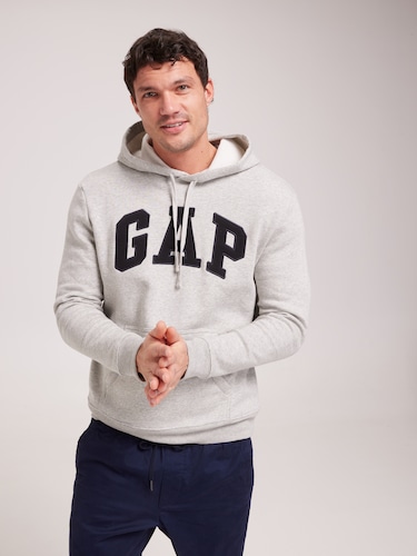 Heritage Logo Hoodie In Light Heather Grey                                                                                      