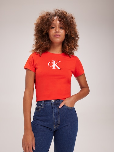 Satin Slim Tee In Fiery Red                                                                                                     