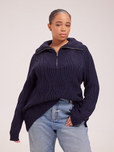 Curve Maria Cable Zip Neck Pullover                                                                                             