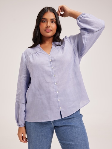 Curve Annabelle Linen Blend Blouse                                                                                              