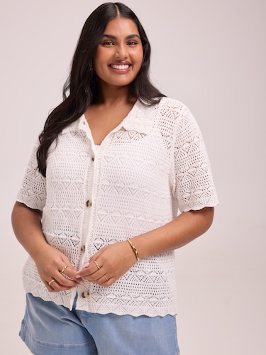 Curve Lexie Crochet Collared Shirt                                                                                              