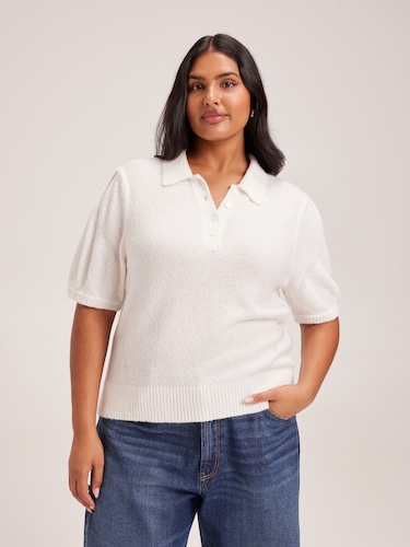 Curve Belinda Puff Sleeve Polo Knit                                                                                             
