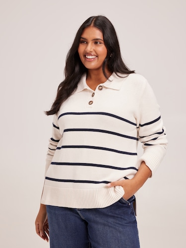 Curve Harper Collar Button Pullover                                                                                             