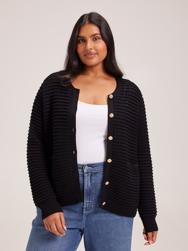 Curve Lara Textured Fashion Cardi                                                                                               