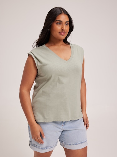 Curve Lila V-Neck Button Top                                                                                                    
