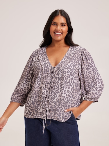 Curve Tobi Tie Front Blouse                                                                                                     