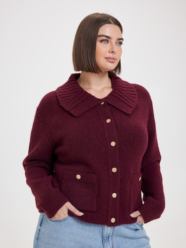Curve Haven Collared Detail Cardi                                                                                               