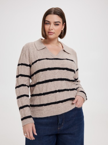 Curve Liv Cable Collared Pullover                                                                                               