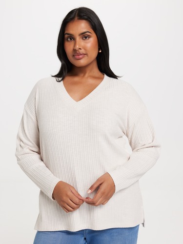 Curve Emilia V-Neck Long Sleeve Rib Top                                                                                         