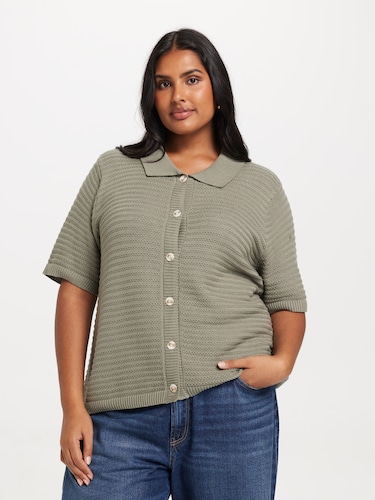 Curve Kaitlyn Crochet Collared Shirt                                                                                            