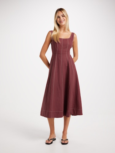 Ella Linen Blend Midi Dress                                                                                                     