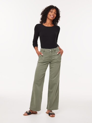 Amaze High Rise Patch Wide Leg Jean                                                                                             