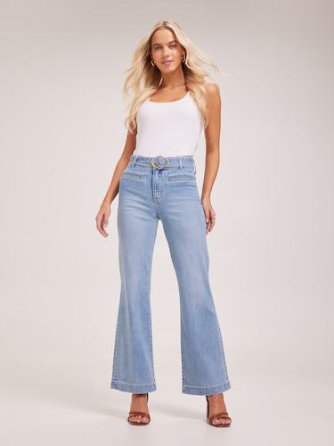 Super High Rise Belted Slim Wide Jean                                                                                           