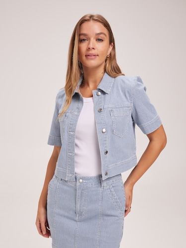 Short Sleeve Stripe Denim Jacket                                                                                                