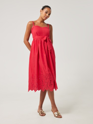 open lace back dress Red Cotton Broderie Midi Dress – Mint Velvet main image 1