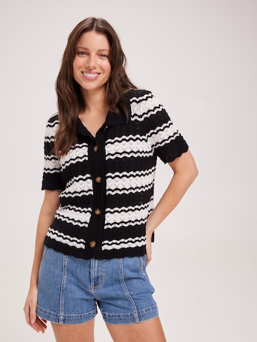 Lexie Crochet Collared Shirt                                                                                                    