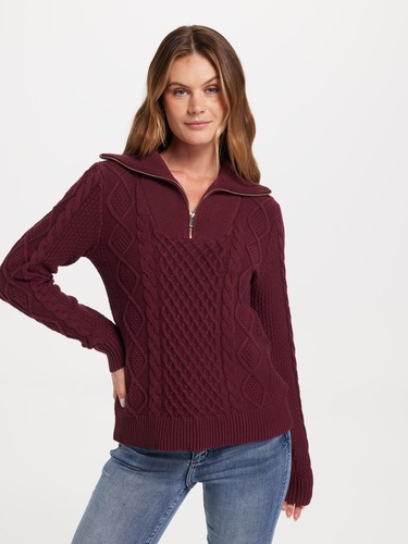 Harper Zip Neck Cable Pullover                                                                                                  