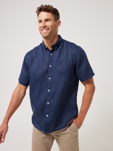 Short Sleeve Linen Plain Shirt                                                                                                  