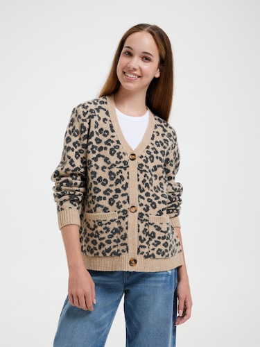 Girls Leopard Knit Cardi                                                                                                        