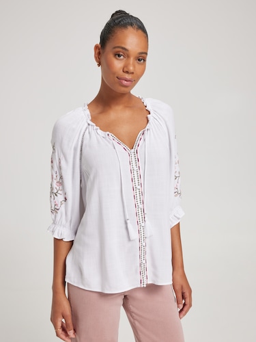 Nora Button Through Embroidery Blouse                                                                                           