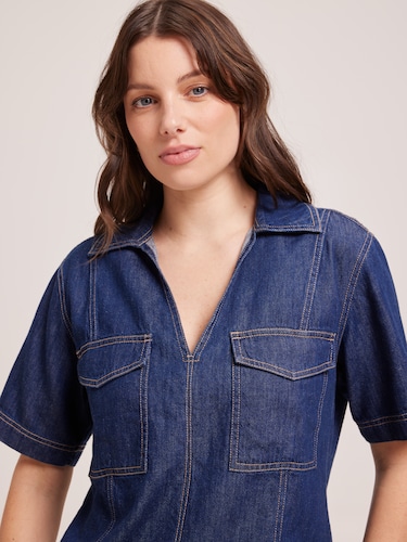 Yasmine Denim Collared Top                                                                                                      