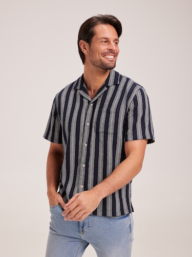 Textured Revere Stripe Shirt                                                                                                    