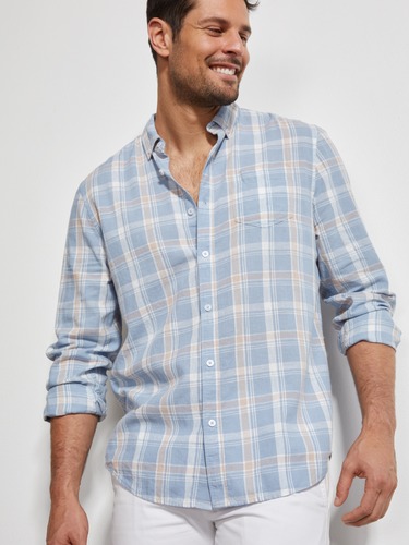 Long Sleeve Linen Check Shirt