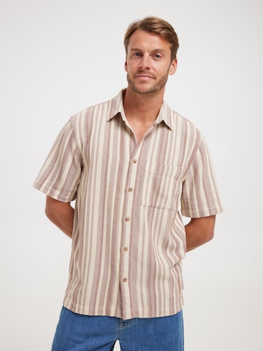 Short Sleeve Textured Stripe Shirt                                                                                              