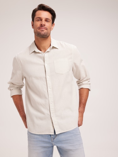 Long Sleeve Vintage Linen Blend Shirt                                                                                           