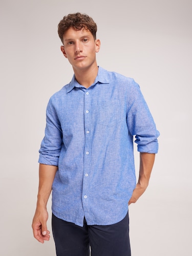 Long Sleeve Linen Blend Texture Shirt                                                                                           