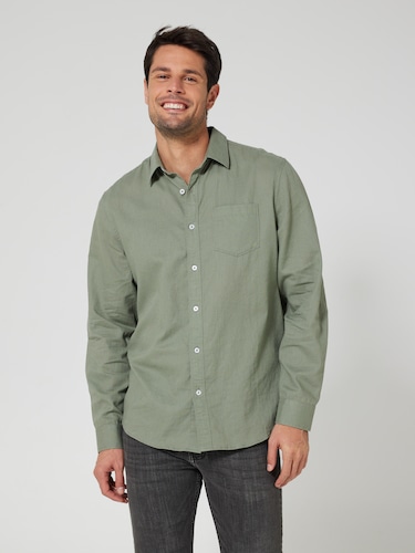 Long Sleeve Linen Blend Plain Shirt                                                                                             