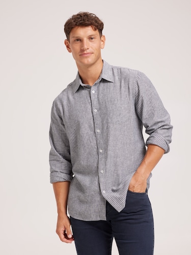 Long Sleeve Linen Blend Stripe Shirt                                                                                            