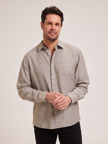 Long Sleeve Linen Blend Shirt                                                                                                   