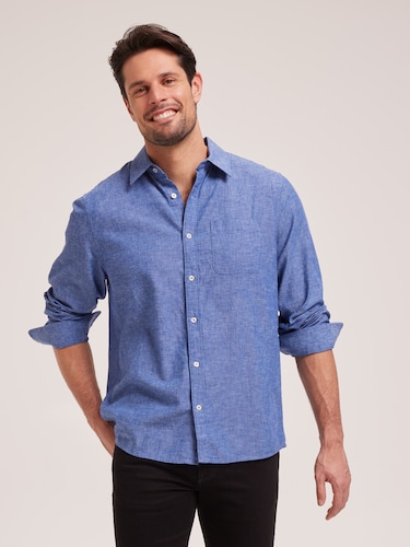 Long Sleeve Linen Blend Shirt                                                                                                   