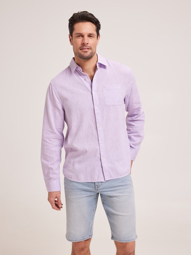 Long Sleeve Linen Blend Shirt                                                                                                   