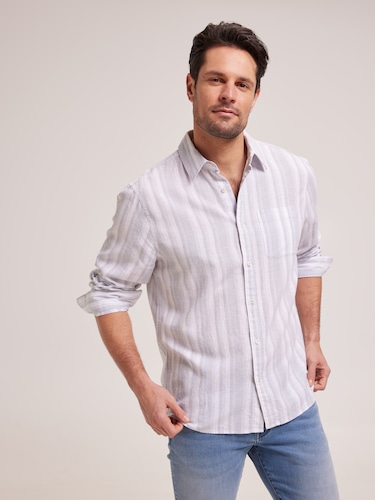 Long Sleeve Linen Blend Stripe Shirt                                                                                            