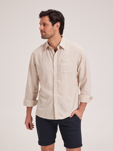 Linen Blend Stripe Shirt                                                                                                        