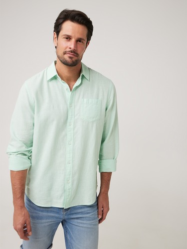 Long Sleeve Linen Blend Plain Shirt                                                                                             