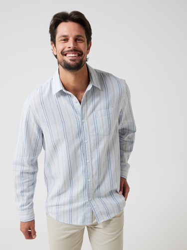 Long Sleeve Linen Blend Stripe Shirt                                                                                            
