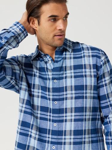 Long Sleeve Linen Check Shirt