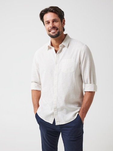 Long Sleeve Linen Blend Stripe Shirt                                                                                            