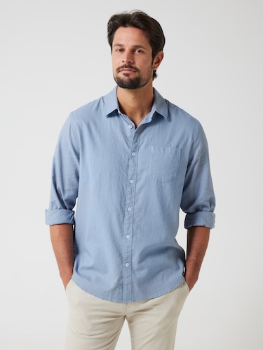 Long Sleeve Linen Blend Plain Shirt                                                                                             