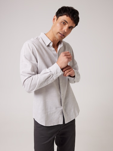 Long Sleeve Linen Blend Texture Shirt                                                                                           