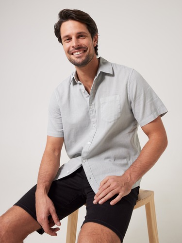 Short Sleeve Linen Blend Vintage Shirt                                                                                          