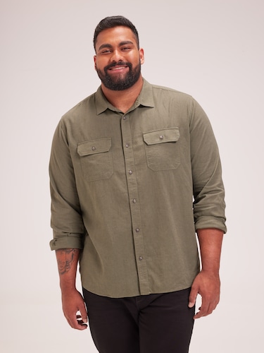 Extended Long Sleeve Linen Blend Overshirt                                                                                      