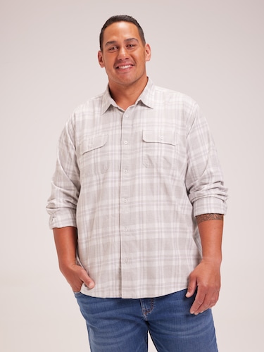 Extended Long Sleeve Overshirt Twill Check                                                                                      