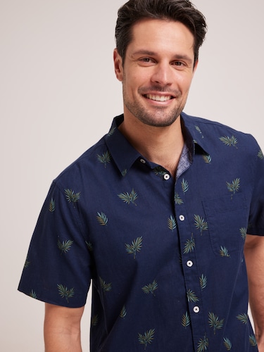 Linen Blend Print Shirt                                                                                                         