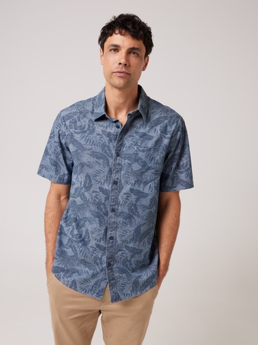 Short Sleeve Chambray Print Shirt                                                                                               