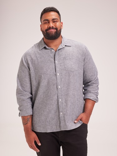 Extended Long Sleeve Linen Blend Stripe Shirt                                                                                   