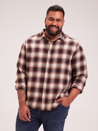 Extended Long Sleeve Flannel Check Shirt                                                                                        